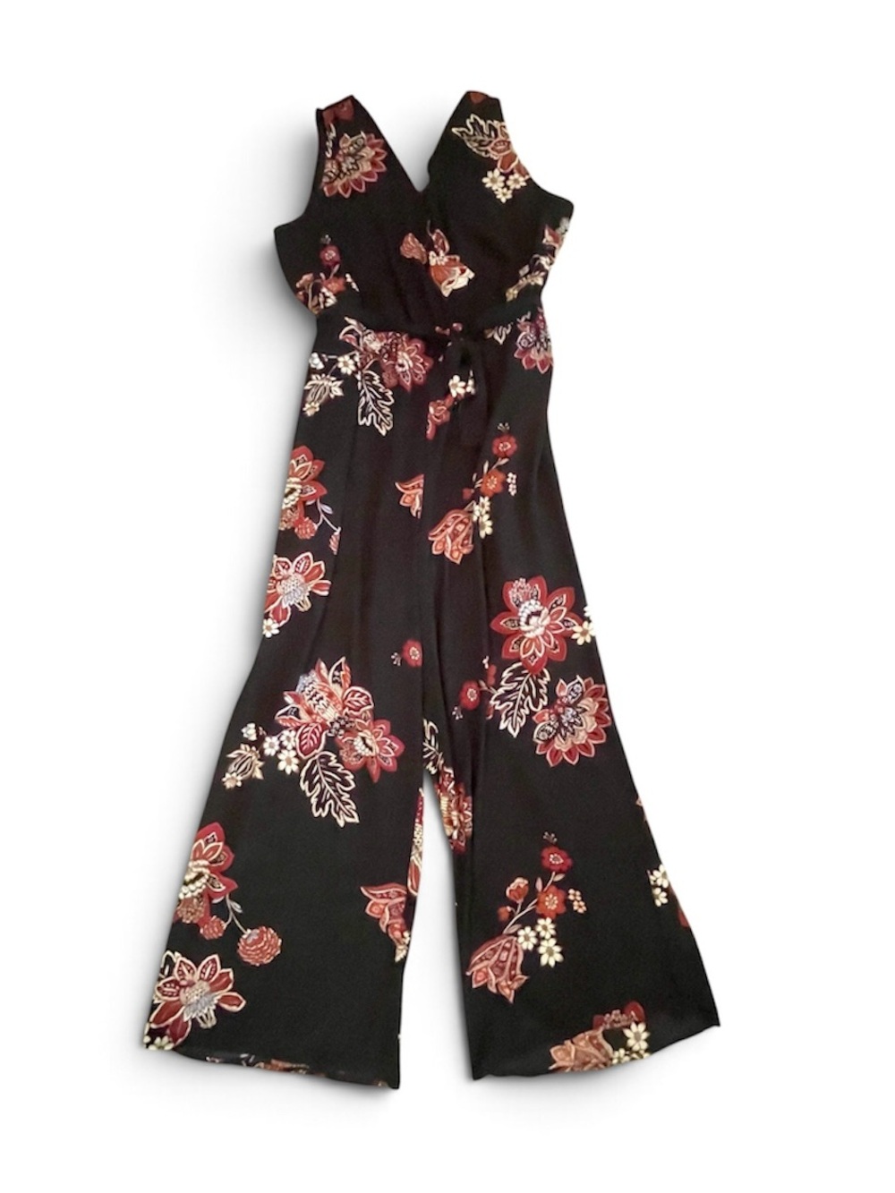 Maurices Black Floral V-Neck Wide-Leg Jumpsuit